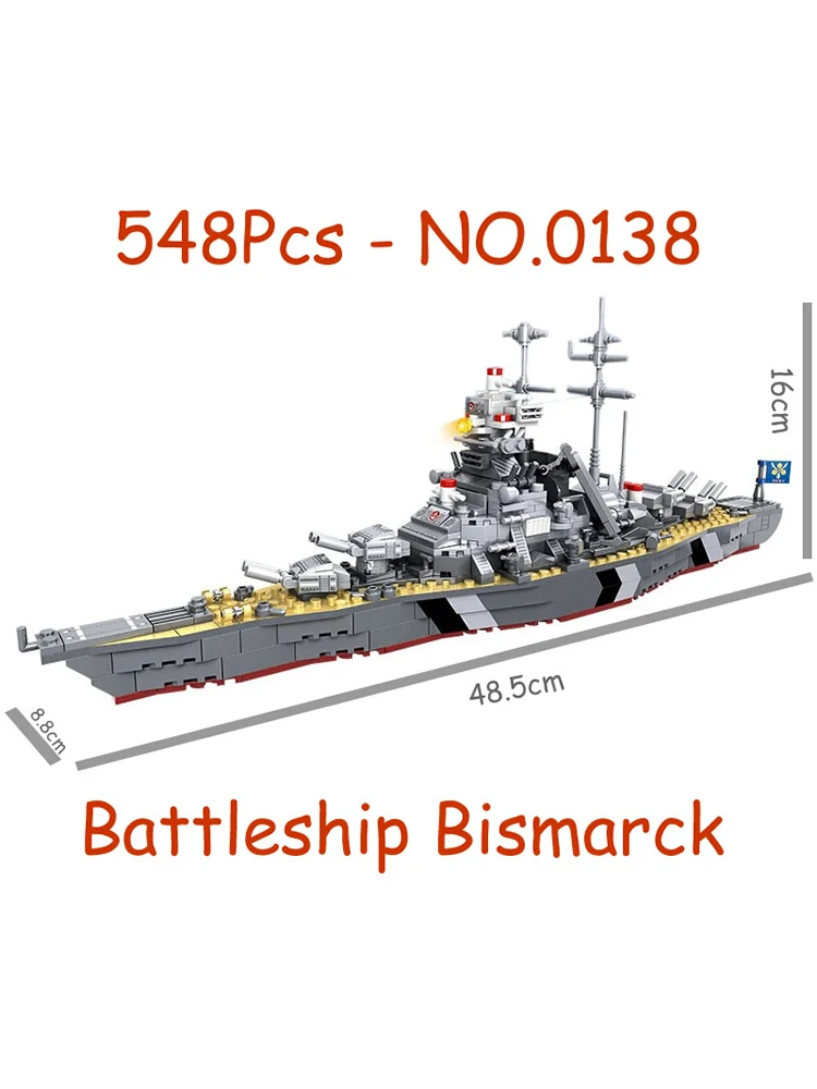 Woma Building Blocks World War II Battleship Bismarck 548PCS For 6-9 years old boy‘s christmas gift 48CM long