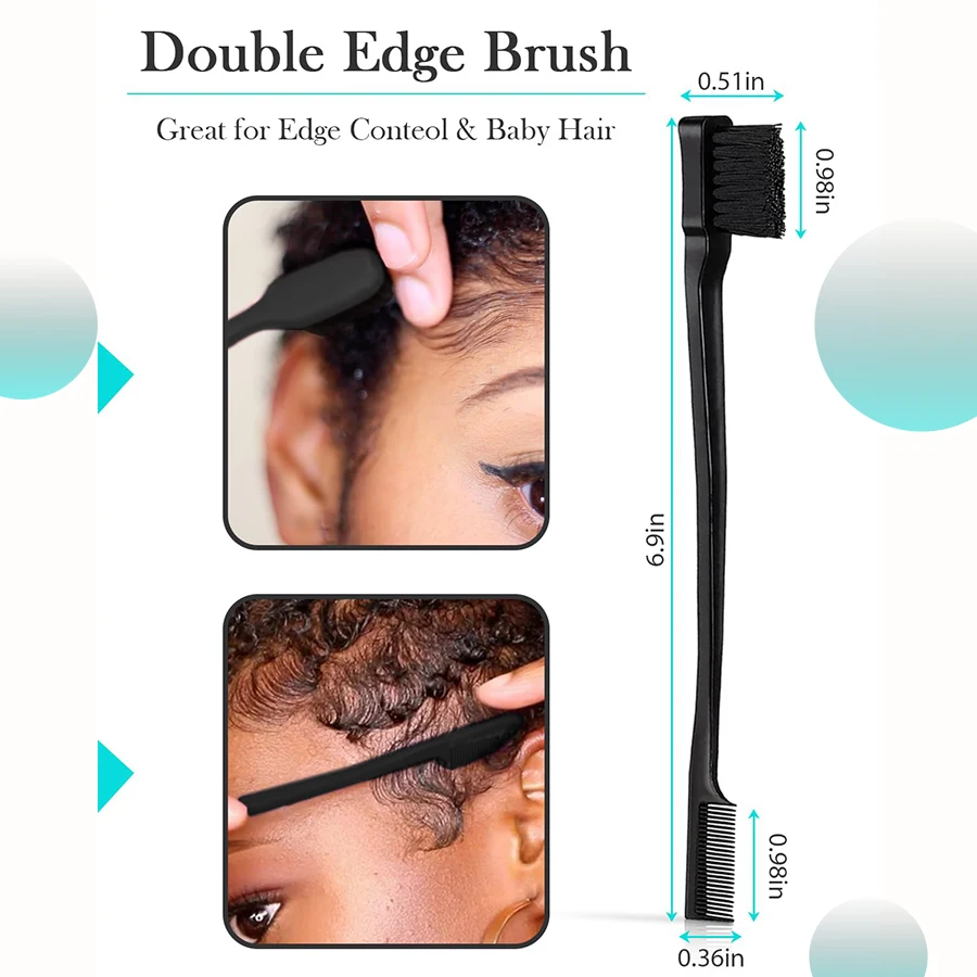 3-Piece Hair Brush Set, Edge Control Comb & Detangler, Double-Sided Hairline Brush, Smooth Comb, Suitable for All Hairstyles