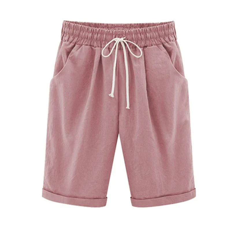 Women Cotton Shorts Casual High Waist Pocket Harem Pant Summer Cool Thin Beachwear Fashion Breathable Female Clothing 5