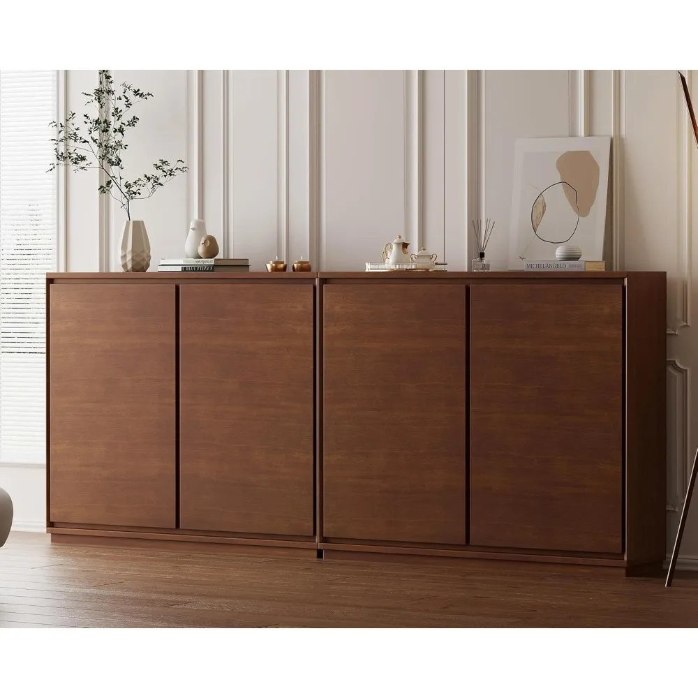 mid century modern sideboard buffet cabinet, narrow walnut sideboard,wood storage cabinet credenza with 2 doors for living room,