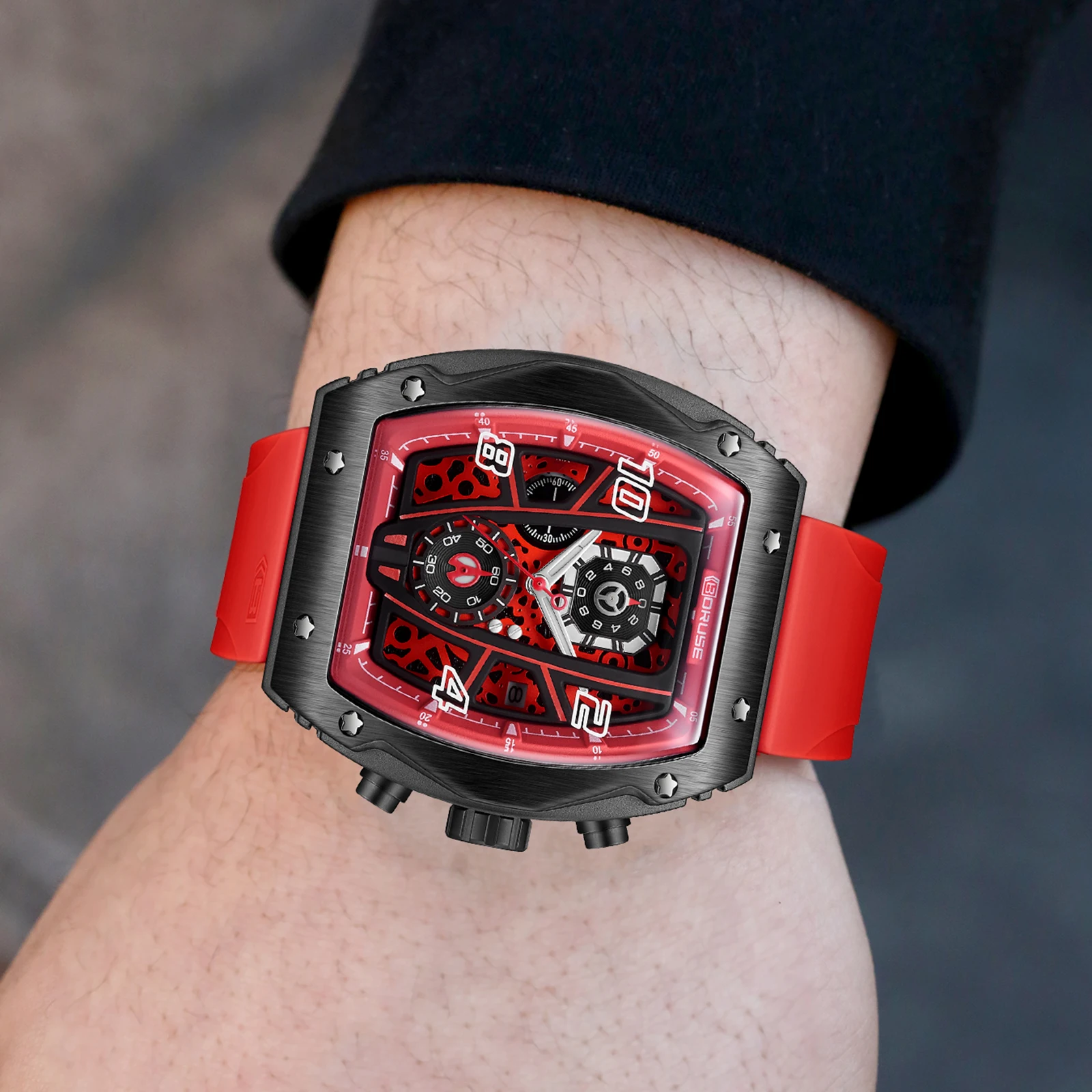 BORUSE Top Brand Mens Casual Sports Watches Business Waterproof Military Quartz Chronograph Wristwatch Montre Homme