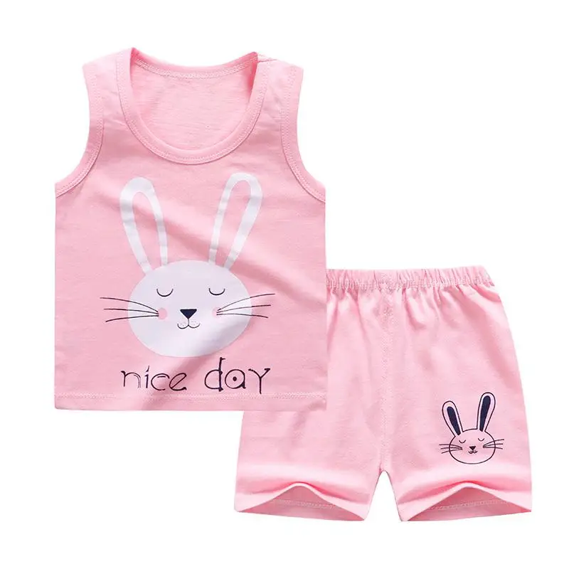 2022 New Summer Infant Baby Boys Girls Tracksuits Cartoon Print Toddler Kids Sleeveless Vest + Elastic Shorts Clothes Set Baby Clothing Set for boy Baby Clothing Set