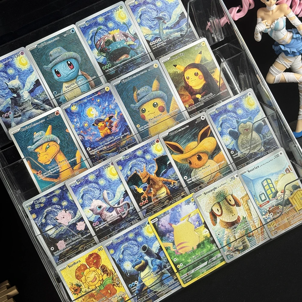 DIY 18개 애니메이션 PTCG 컬렉션 카드 반 고흐 시리즈 뮤츠 리자몽  블..