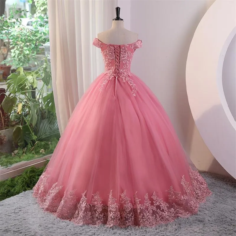 Ashley Gloria Pink Quinceanera-Robe de soirée à fleurs douces, robe de Rhen dentelle de luxe, photo réelle, robe de Rh, robe bohème éducative