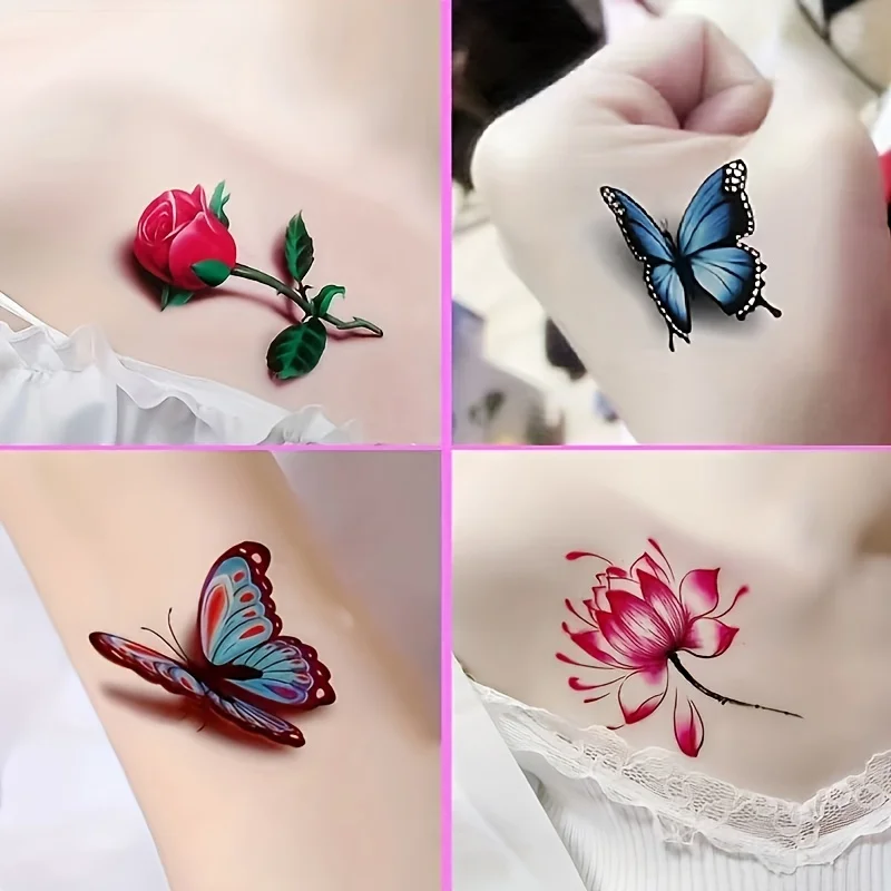 

30pcs Tattoos Temporary Waterproof Flower Butterfly Line Fake Tattoss Stickers for Women Ladies Girls Hand Wrist Chest Finger