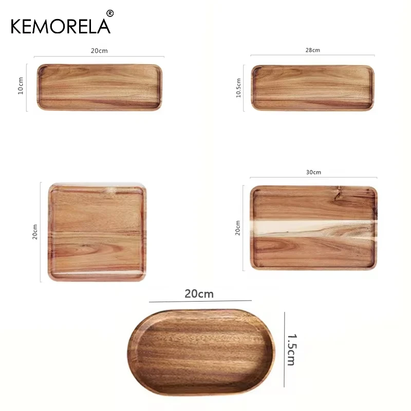 KEMORELA 1PCS Coffee Tray Food Tray Cup Trays Decorative Wood Dessert Gongfu Tea Kitchen Supplies Storage Set