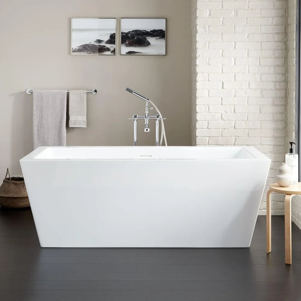 71" Acrylic Soaking Freestanding Tub with Integrated Drain and Overflow