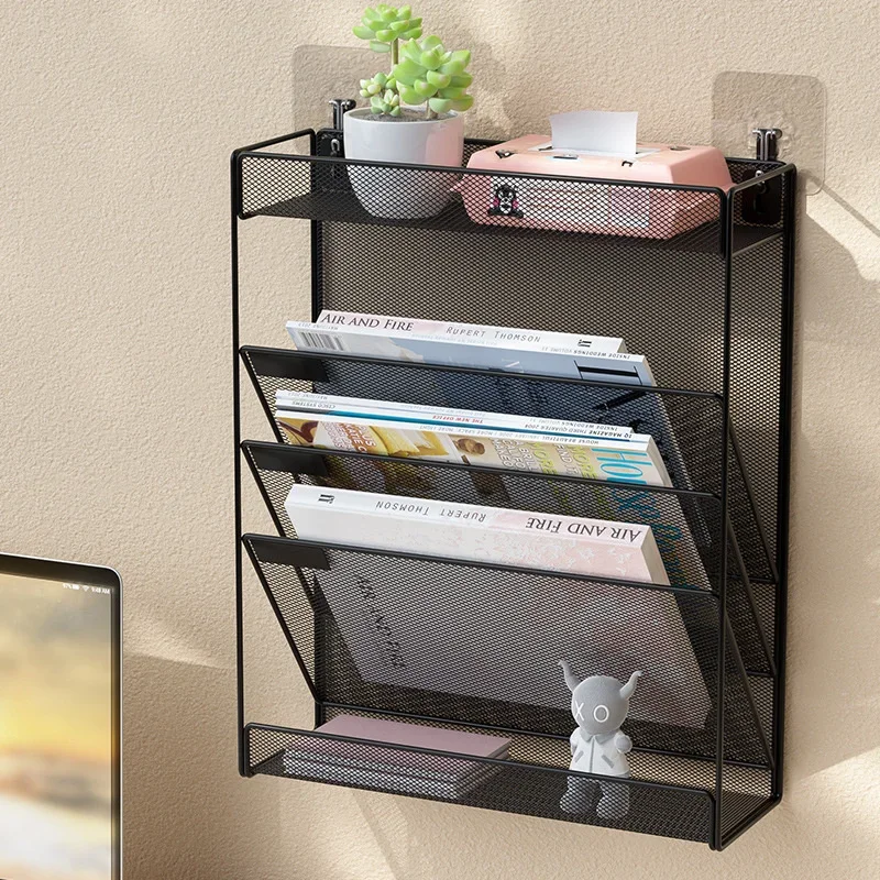 Special Wall-mounted Metal Bookshelf Iron Art Newspaper Rack A4 Data Sorting Storage Basket Multi-layer Vertical Storage Rack