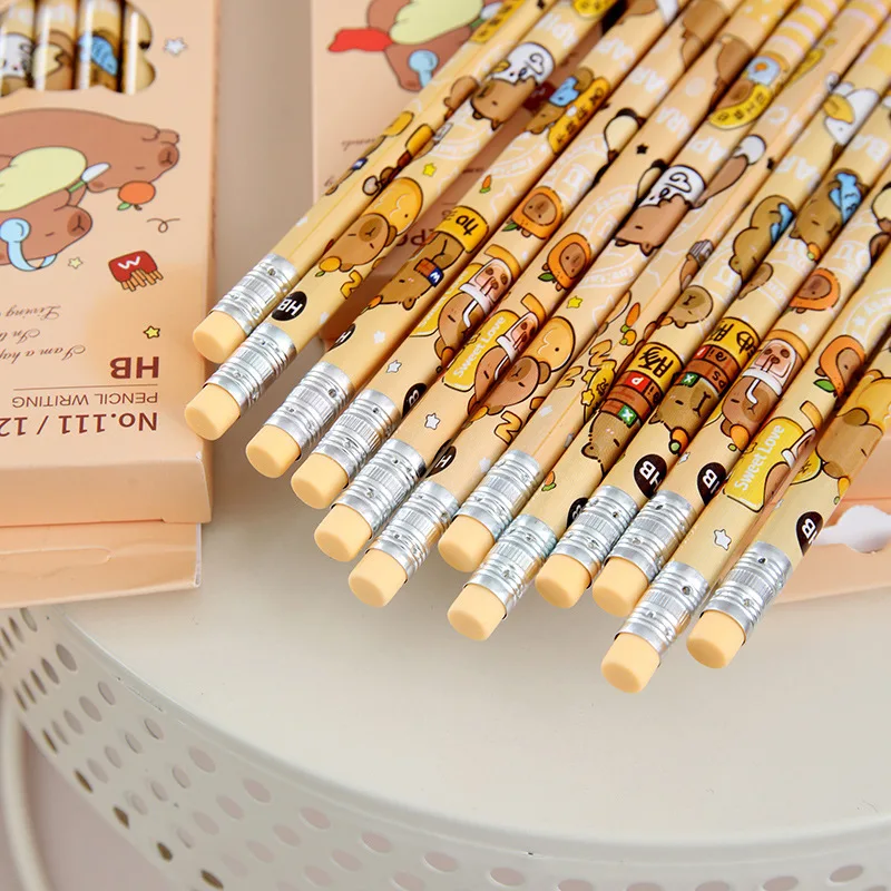 Capibala Pencils with Erasers Cute People Writing Pencils Cartoon Animals Wooden Pencils Student Stationery Gifts Party Gifts 4