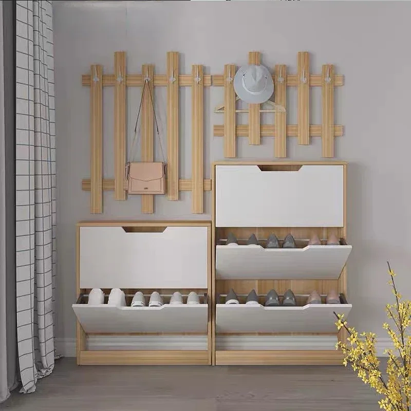 

Household Ultra-Thin 13cm Tilting Shoe Cabinet Coat Rack Combination Door Integrated Entrance Foyer Simple Modern Economical
