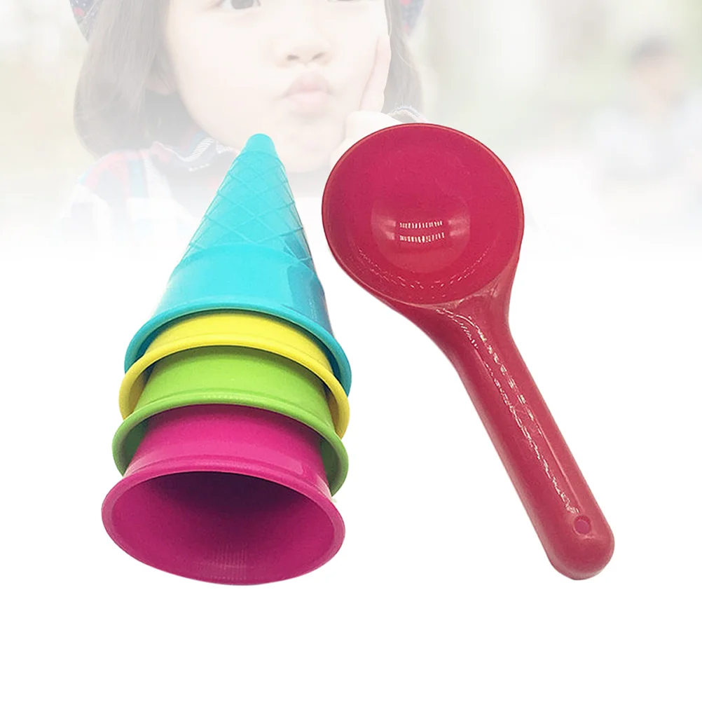 5 Pcs Ice Cream Cone Scoop Set Childern Beach Toy Egg Roll Plastic Toys Cup Kids 6