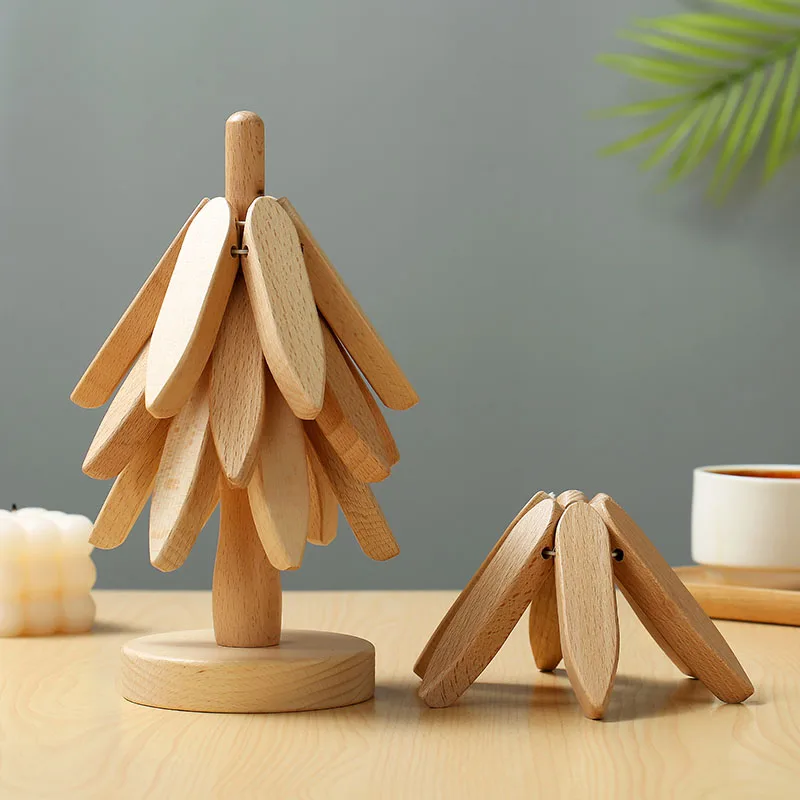 4PCS Wooden Tree Trivets 3