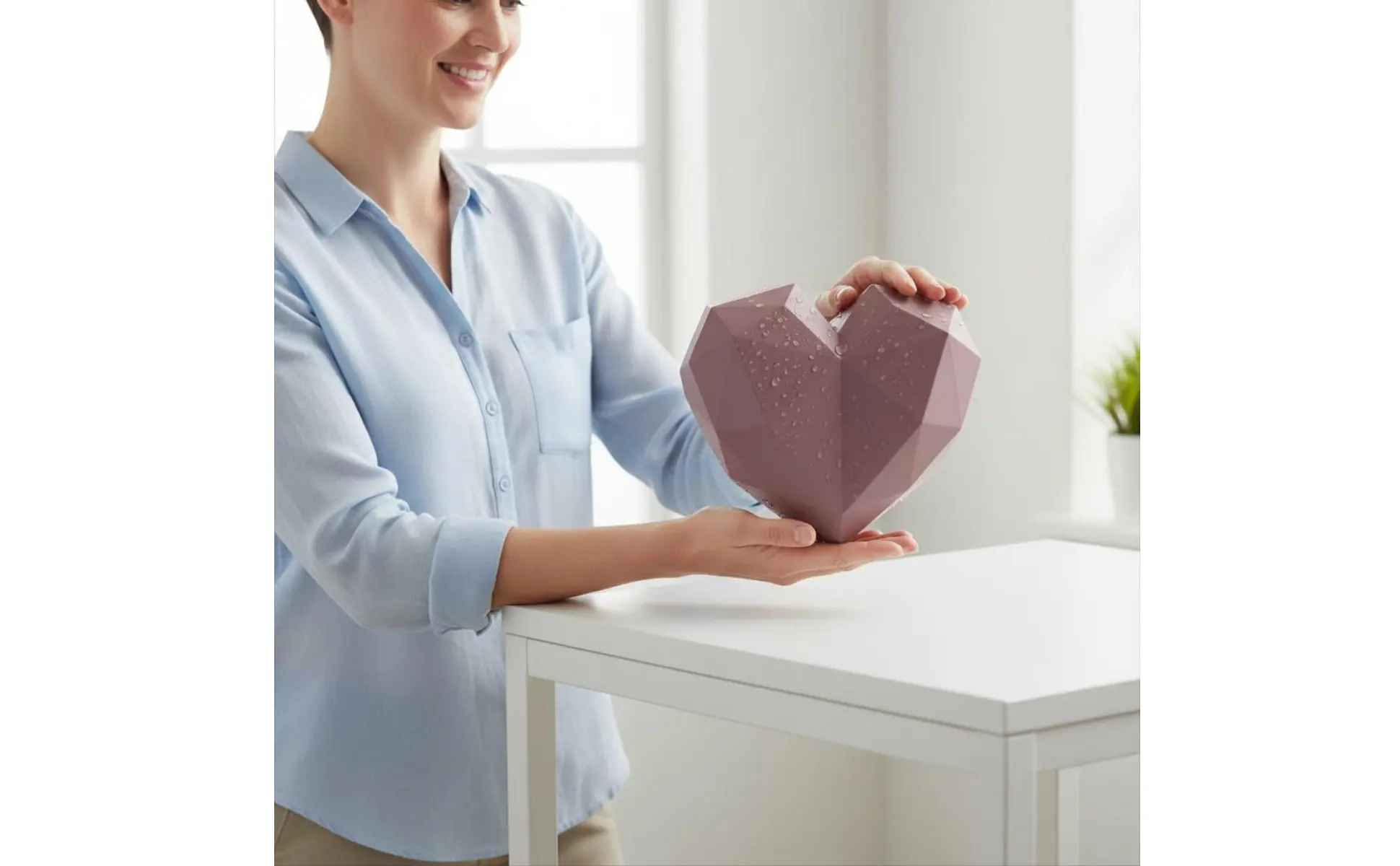 Heart Shaped Gift Box Waterproof Plastic Flower Box Faceted Design Flower Container Recyclable for Partners, Anniversary