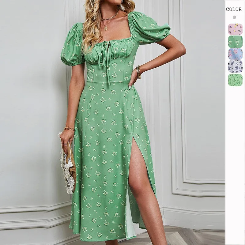 

Summer Women Sexy Lim Fit Print Side Split Maxi Dress 2023 Beach Vestido Bohemio Mujer 2023 Short Sleeve Y2k Clothes Robe Femme