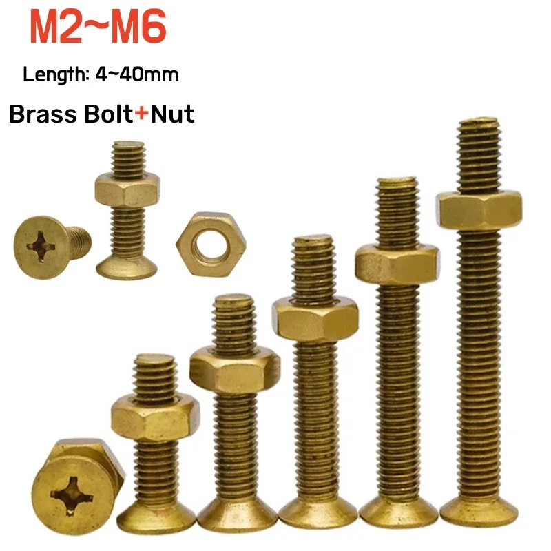 M2 M2.5 M3 M4 M5 M6 Brass Copper 2 In 1 Flat Head Phillips Bolt