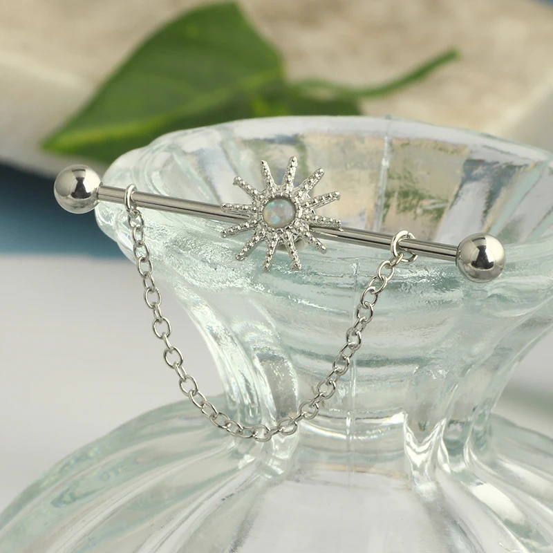 wholesales Stainless Steel Industrial Earrings With Chain Dangle Industrial Piercing Bar Cartilage Helix Piercing Tragus Stud