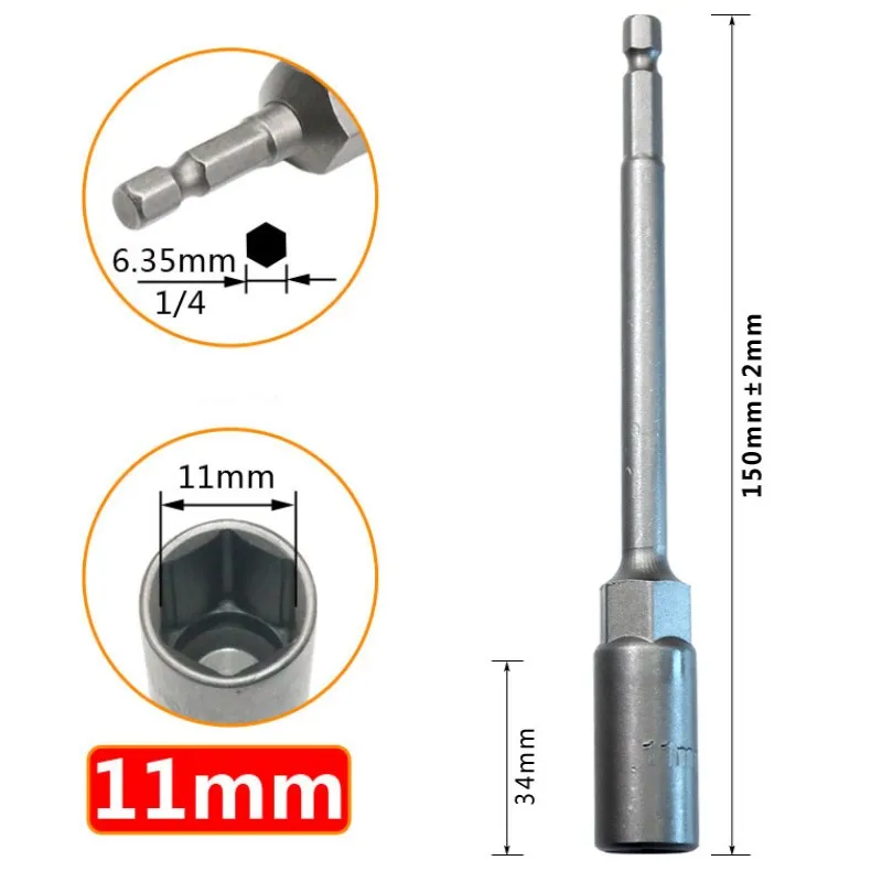 Buchse 150mm Sechskant Mutter Fahrer Bohrer Adapter 5,5-19mm Für Elektrische Schlüssel Verlängerung Hülse Reparatur Manuelle werkzeuge – Detail 9