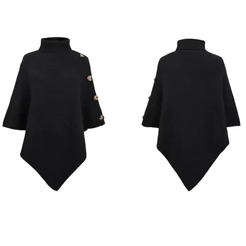 New Fashion Irregular Loose Women's Pullover Turtleneck Shawl Sweater Solid Color Autumn and Winter Knitted Top