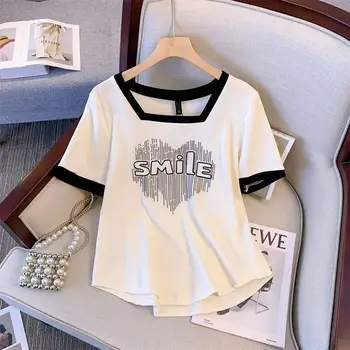 Taglie forti Stampa di lettere Tendenza Top Tees Estate Nuova manica corta Allentata Street Casual T-shirt Moda Harajuku Abbigliamento donna 1