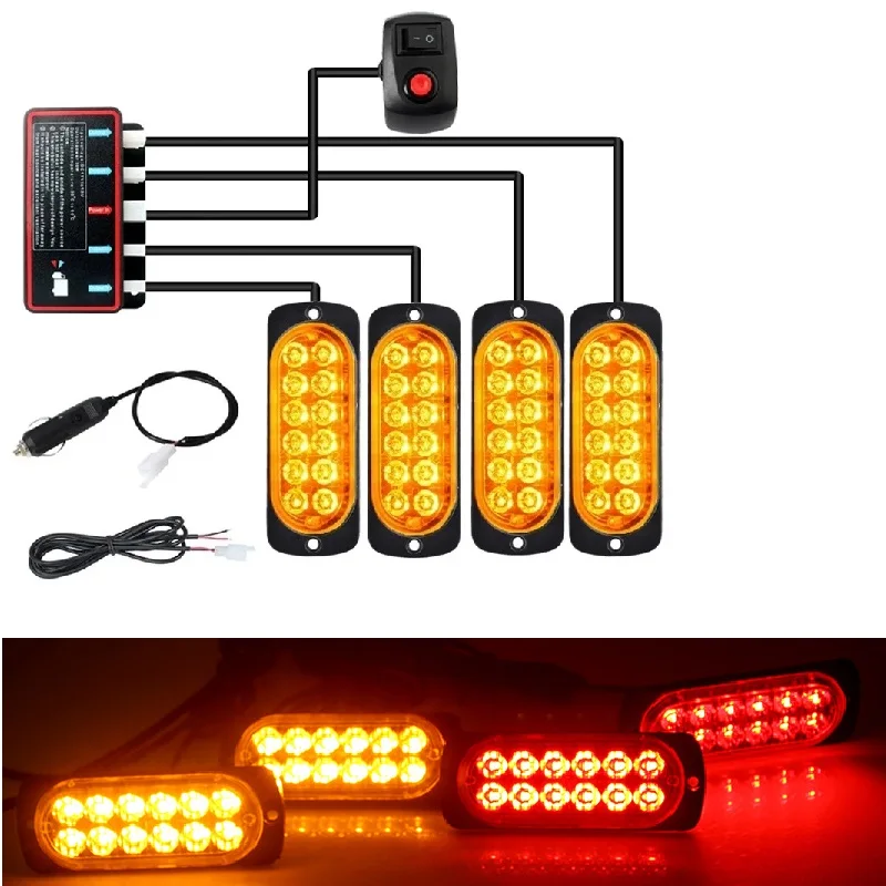 LEDCarStrobeFlashing48LEDLightsLampEmergencyOrangeStrobe