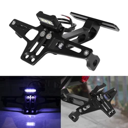 Universal Motorcycle Aluminum Alloy Rear License Plate Mount Holder - Premium Modification Accessory (Black with light)