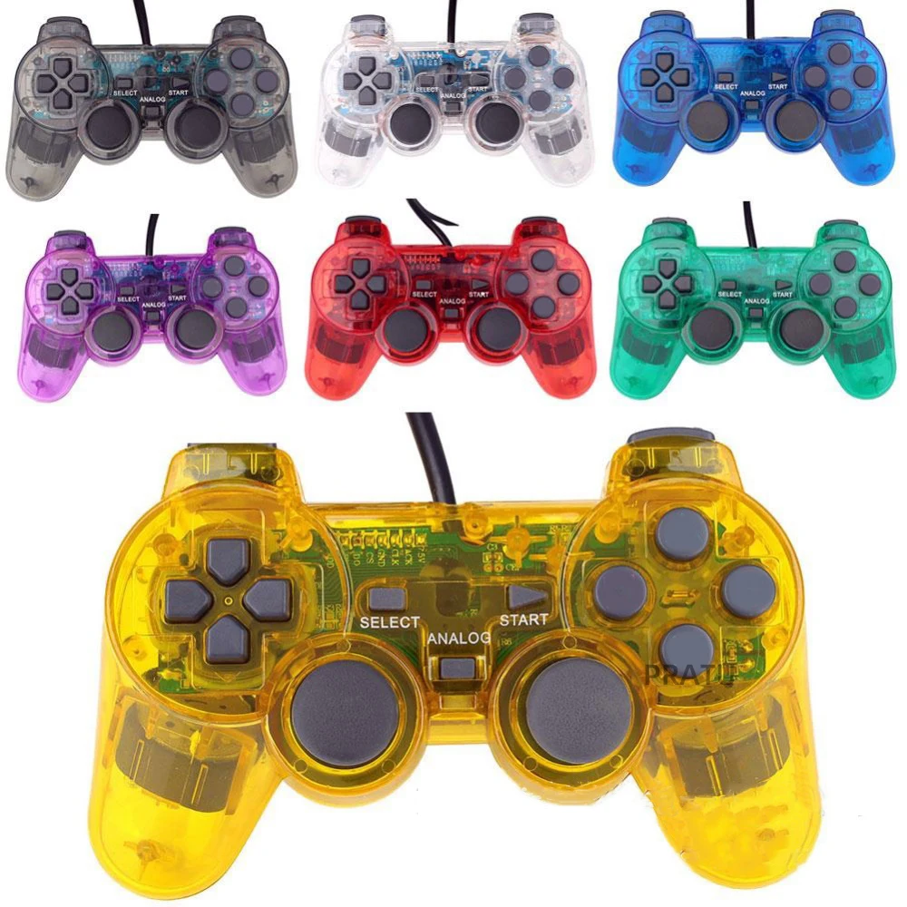 

for Sony Playstation 2 Gamepad PS2 Wired Controller Clear Double Vibration Transparent Kit Wired Game Controller Free Shipping