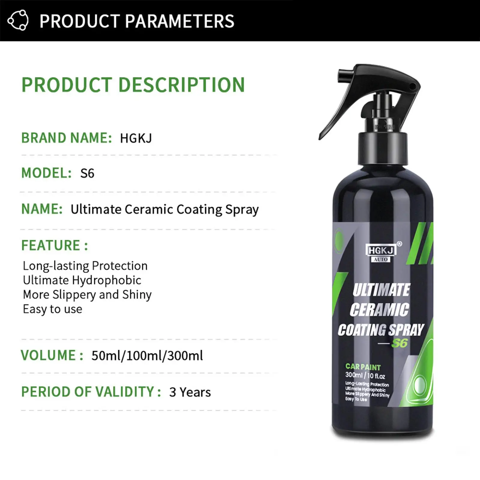 9H Ceramic Car Coating Spray Paint Care 300/100/50ml Hydrophobic