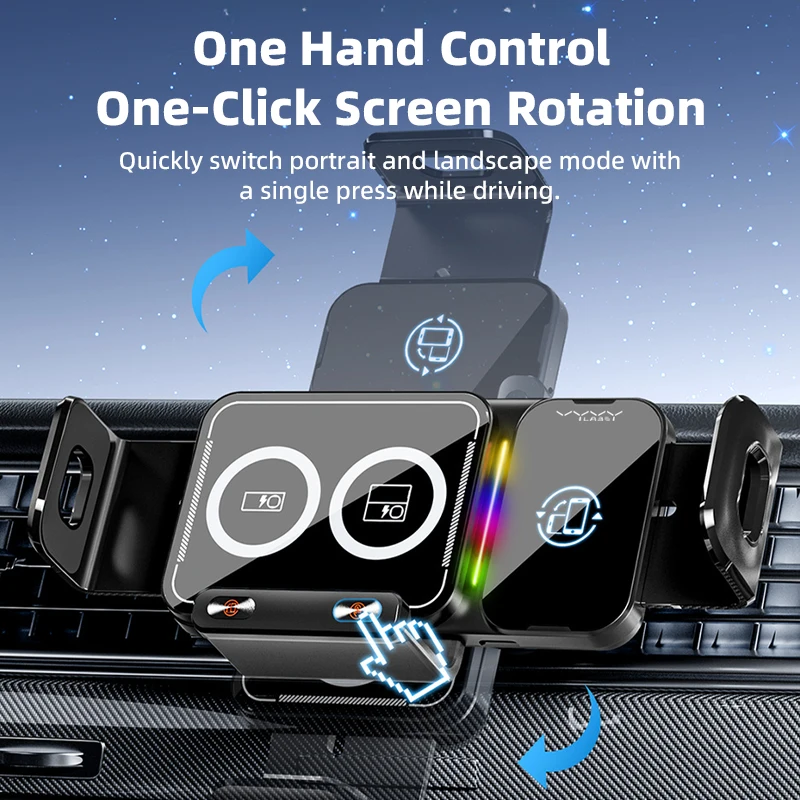 Vyvylabs Wireless Auto-Clamp Car Phone Holder with 15W Fast Charging
