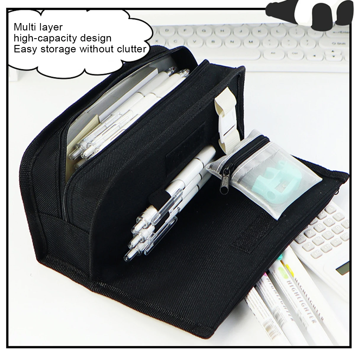 팬더 신선한 스타일 필통, 보관 가방, 대용량 보관 용품, 학교 용품, 다시 학교 시즌, 1 PC