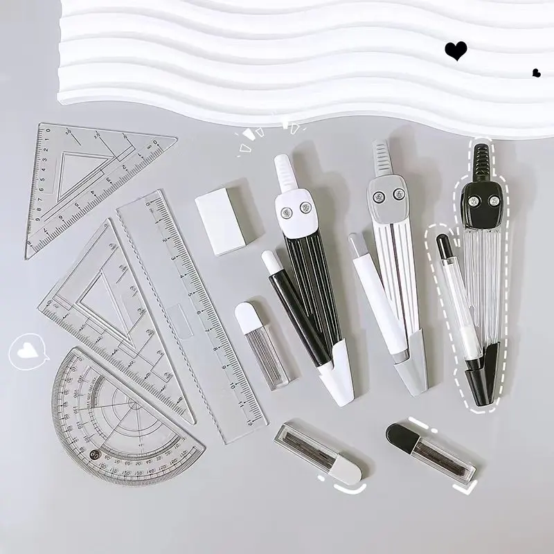 전문 나침반 학교 켈리퍼 세트, 눈금자 각도기, 학교 그리기 도구, 나침반 유용한 액세서리
