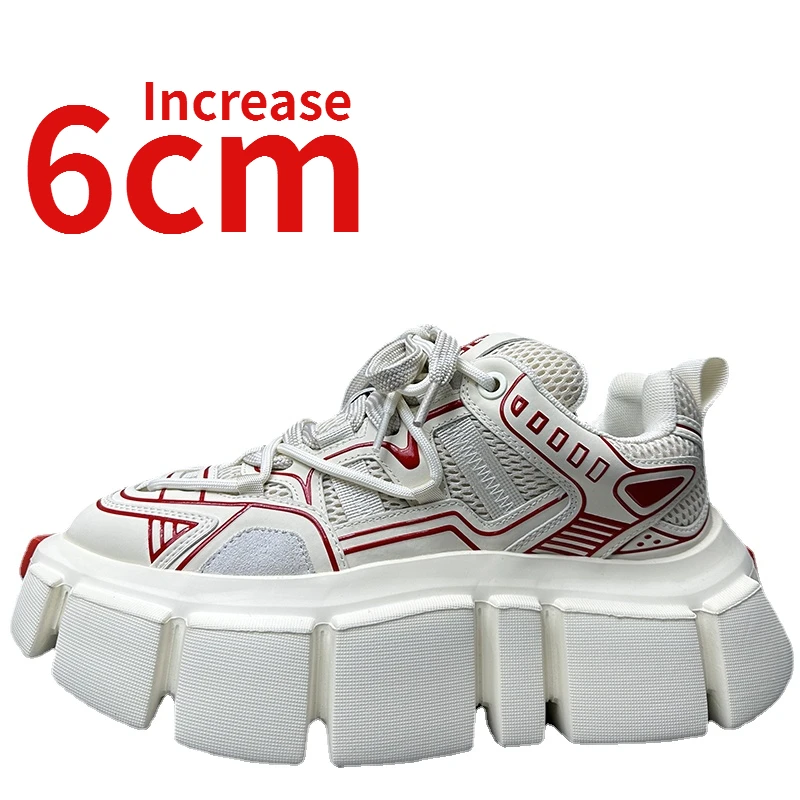 

European Woven Hollowed Out Design Shoes for Men Increase 6cm Genuine Leather Fashiona Ins Trendy Sports Casual Dad's Shoes Male