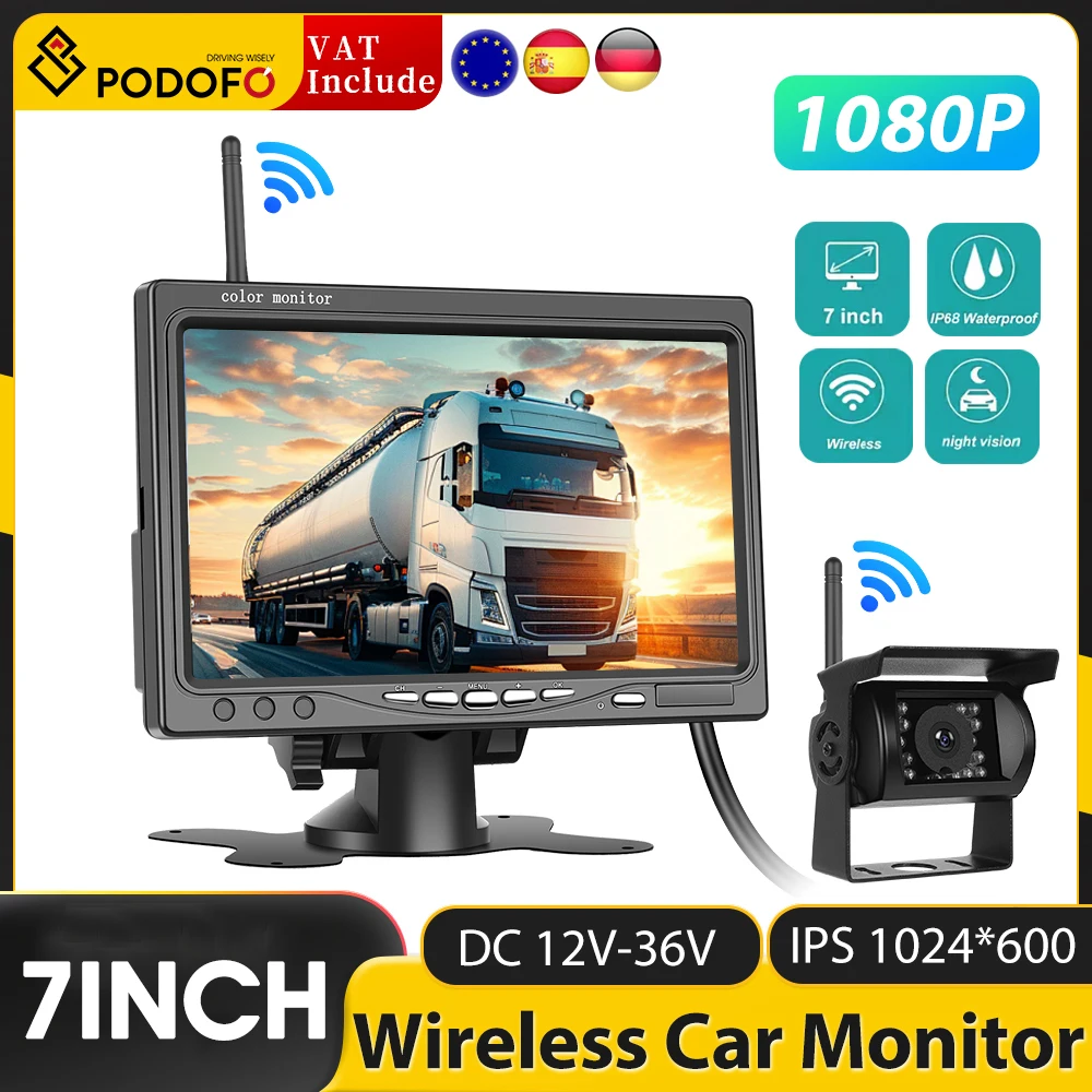 LeeKooLuu 7" HD Monitor Parking Assistance Wireless Backup Camera Night Vision Waterproof Rear View Camera for Truck Trail Bus