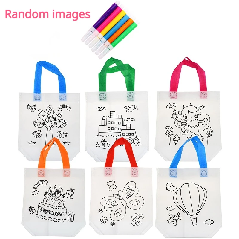 Kids DIY Coloring Backpack Set With 8 Fabric Markers – Drawstring Bag For Crafts & Daily Use