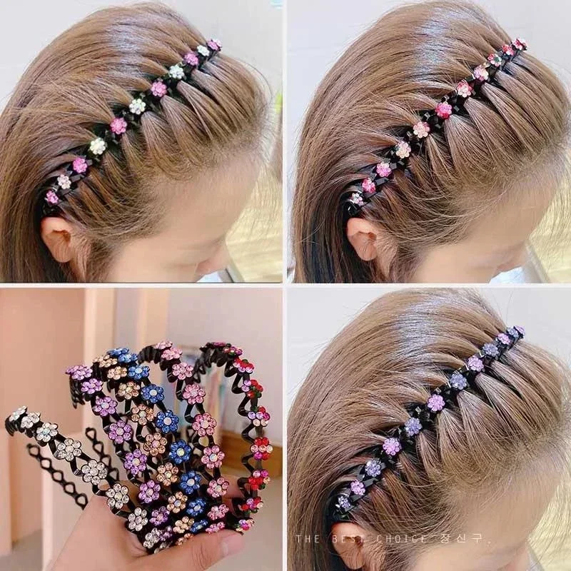 Fashion Pearl Non-Slip Rhinestone Girls Hair Hoop Pretty Elastic Flower Women Headband Suitable Girls Decorative Hair Accessory