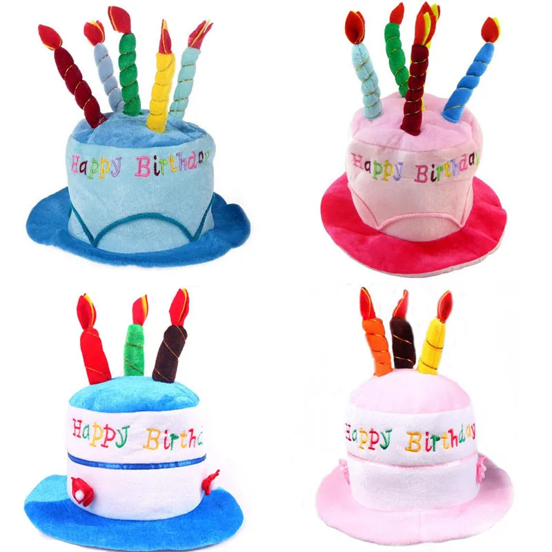 Bougies d'anniversaire en peluche bleu rose, chapeau de gâteau unisexe,  taille adulte et enfant, robe fantaisie, accessoires de Costume, nouveauté  - AliExpress