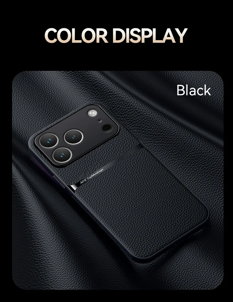 Magnetic Leather Back Case for iPhone 17 & 16 Series – Premium Protective Car Holder Phone Cover
