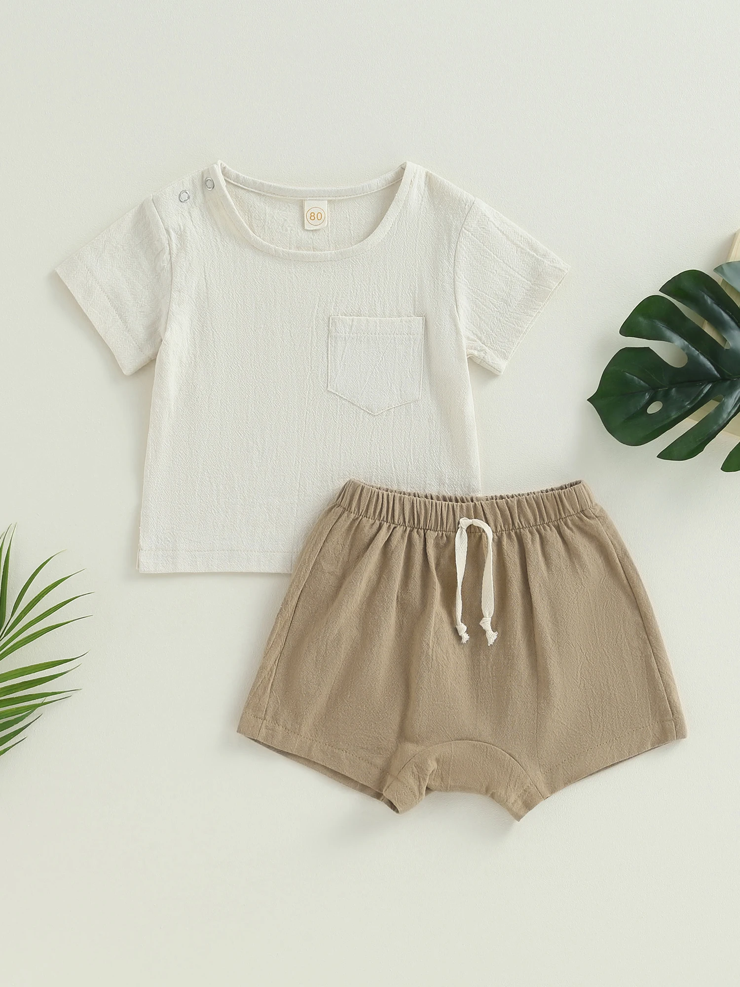 

Cute Infant 3 Piece Outfits Adorable Short Sleeve Shirt Elastic Shorts and Matching Hat Set for Summer