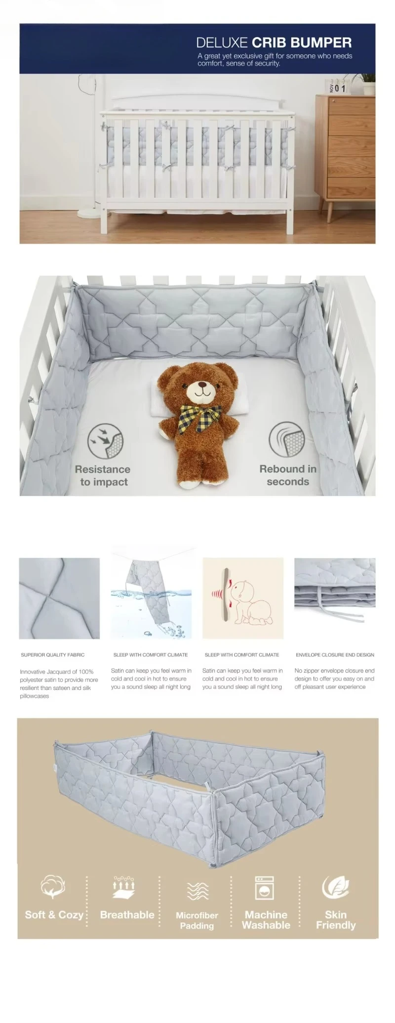 A Complete Set of Crib Bed Around Baby Ears Anti-collision Quilted Children's Bed Around Baby Crib Fence Flexible Packaging