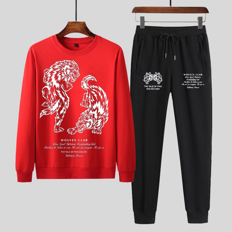 DARC WOLVES Print Casual Sports Men's and Women's Suits High Street Hip Hop Cotton Harajuku Autumn Winter Tracksuit Sweatpants 2