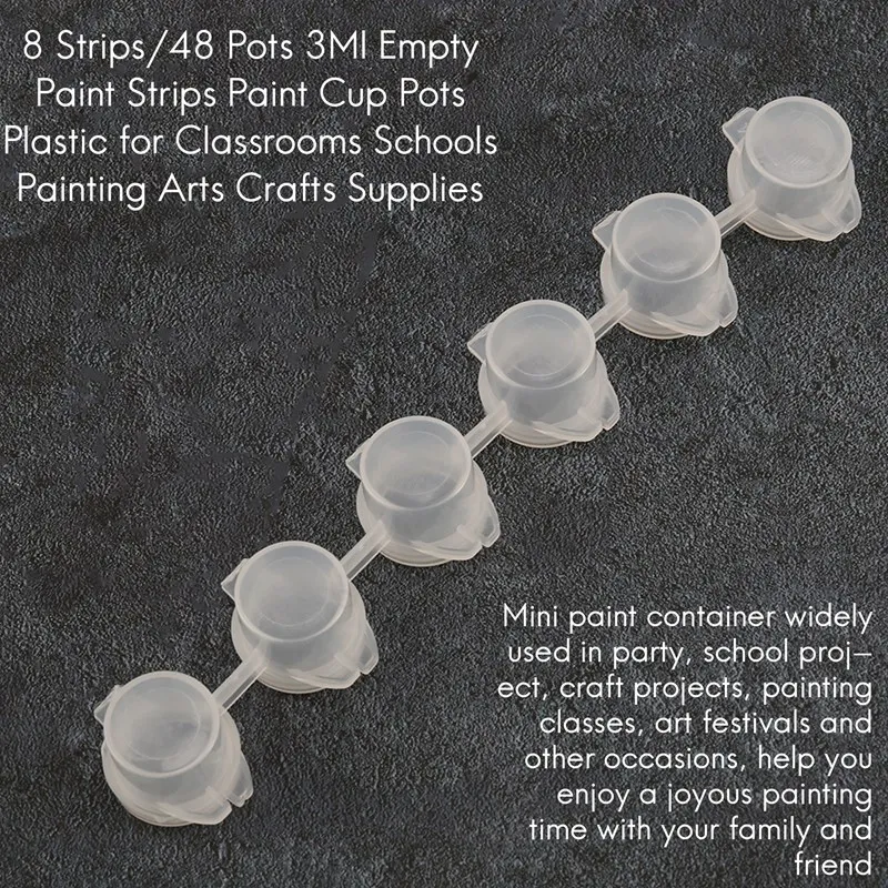 8 Strips/48 Pots 3Ml Empty Paint Strips Paint Cup Pots Plastic For Classrooms Schools Painting Arts Crafts Supplies paint tray,paint pots