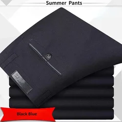 Men's Solid Color Straight - Leg Formal Trousers - Summer & Autumn Edition, Flat Design - 30 (Blue Black - Thin)
