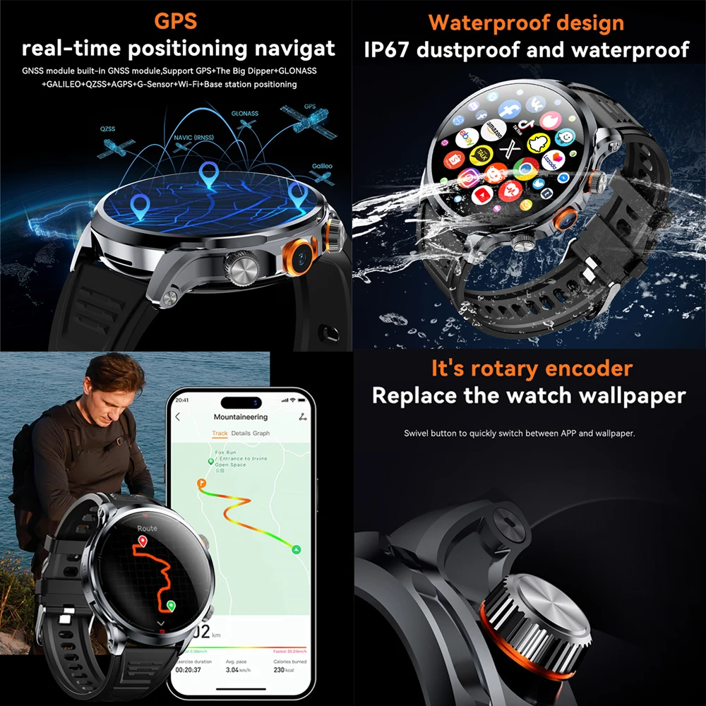 5G/4G Smart Watch Mens 1.95 inch AMOLED 8GB+128GB RAM HD 500W Camera WatchSmart GPS WIFI Google APP Download Smartwatch 1100 mAh 5
