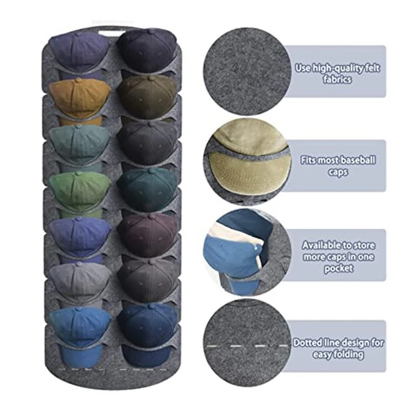Hanging-Hat-Organizers-for-Bedroom-Closet-Space-Saving-Wall-Door-Felt-Storage-Rack-for-Baseball-Cap.jpg Függő Kalap Szervezők Hálószobás Szekrény Helymegtakarítás Fali Ajtó Filc Tároló Állvány A Baseball Sapka Számára - Image 4