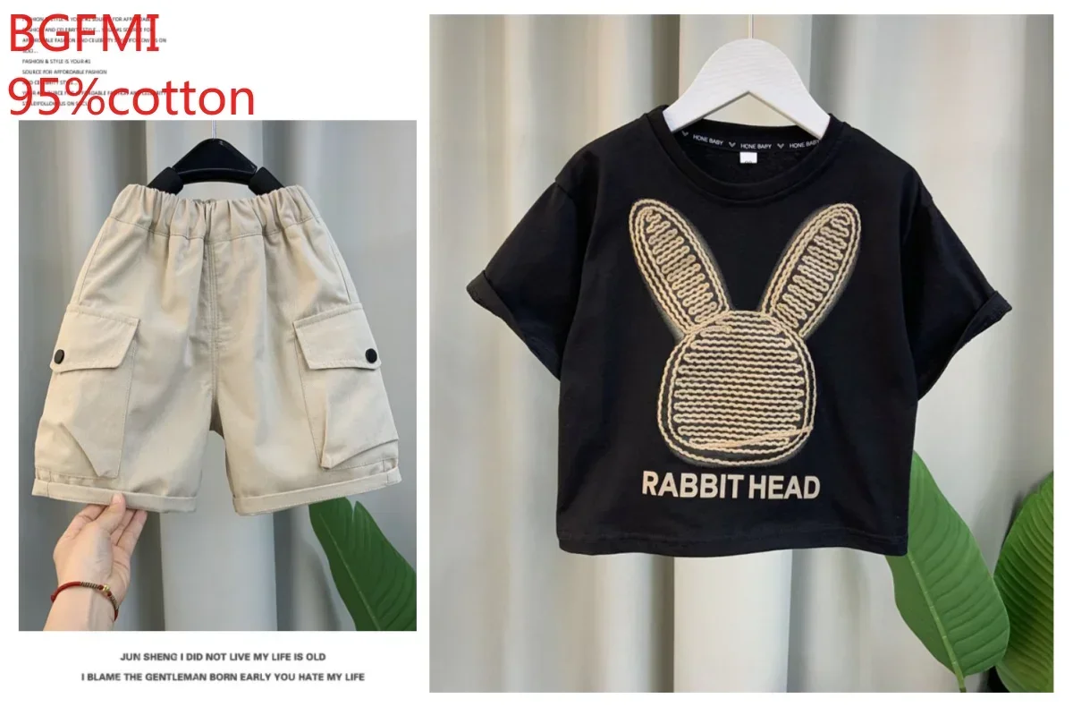 Korean Children's Top and Bottom Clothes Set Summer Kids Boys Clothes Baby Outdoor T-shirt + Shorts Two Pieces Set 1-11Y