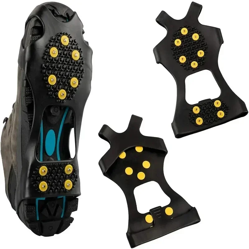 10 Steel Studs Crampons Snow Grips Cleats for Ice and Snow Anti-Slip Rubber Traction Cleats Hiking Walking Climbing Jogging 2pcs ice gripper spike,climbing crampons