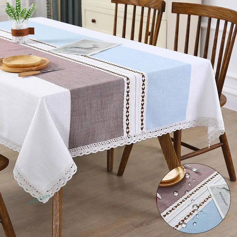 

Linen Waterproof Oilproof Tablecloth With Tassel Thick Rectangular Wedding Dining Table Cover Dustproof Table Cloth Plaid Cotton