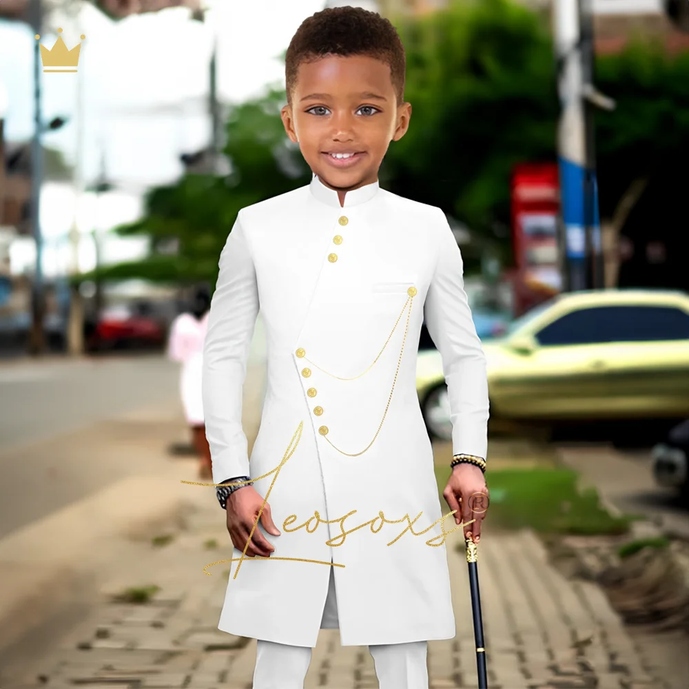 Boys African Style Casual Long Coat + Pants 2-piece Set Children's Dress Tuxedo Festival Queueing Event Set Boys Formal Suit Set