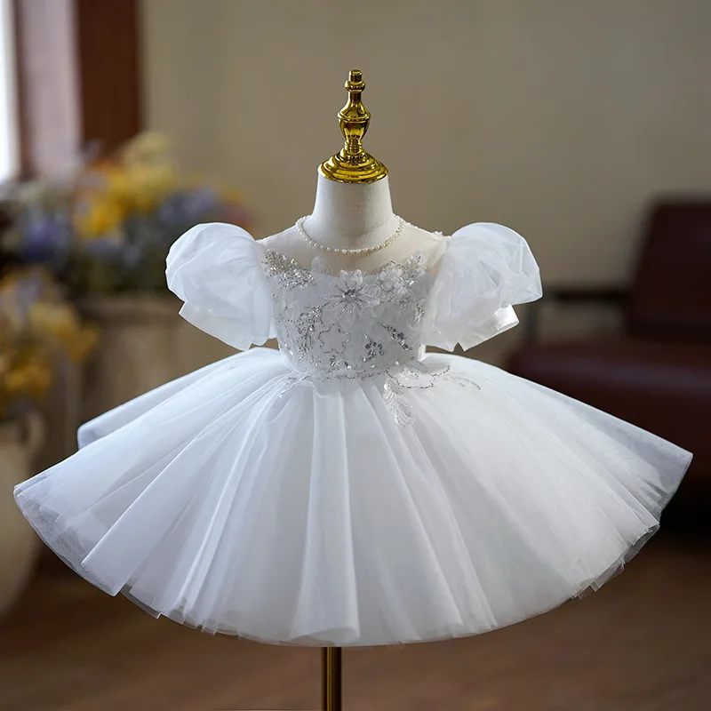 

2023 White Children's Dress For Weddings Flower Girl Ball Gown Princess Dress Baby Girl Birthday Party Boutique Clothing Baptism