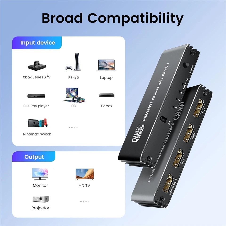 Navceker HDMI 2.1 ó, Xbox PS5 Ϳ   , HDMI ȣȯ ġ, 8K, 60Hz, 4K, 120Hz, 3 in 1 Out