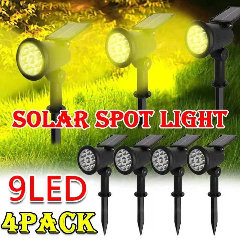 1/2/3/4 pièces lampe à 9LED à énergie solaire projecteur solaire réglable dans le sol IP65 étanche paysage applique murale éclairage extérieur